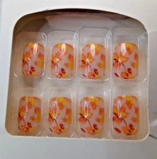 Do it Yourself Nails Orange & Yellow Fall Leaf Leaves glue on Short