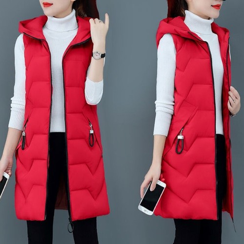 Chaleco de algodón con capucha para mujer Chaleco Chaqueta larga Abrigo sin mangas Invierno Cálido - Imagen 1 de 13