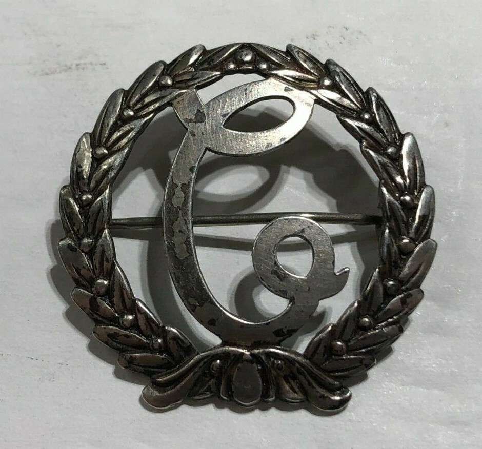 'C' Initial Lettered Leaf Circle Pin Brooch Sterl… - image 1