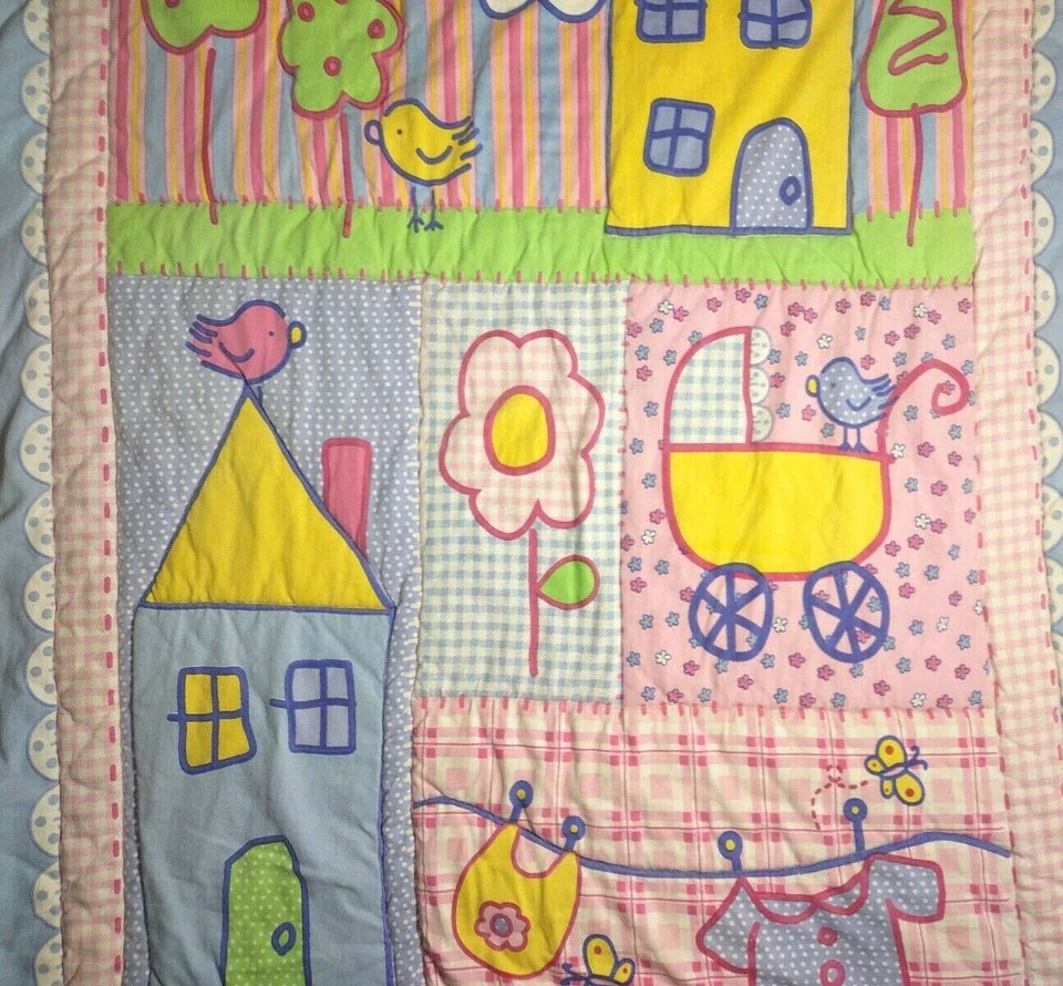 De Colección GERBER Bebé Niña Raro Cuna Edredón Flores Casa Cochecito Pájaro Manta Difícil de Encontrar Foto 2 de 4