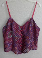 Vintage VICTORIA'S SECRET Satin Cami Red Paisley Sheer Gold Label Size L