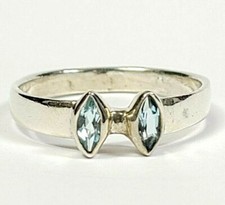 Sterling Silver Two Marquise Blue Topaz Petite Ring Size 7