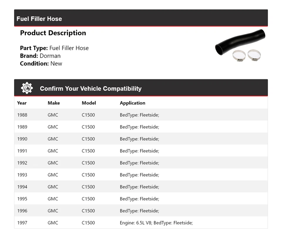 Manguera de llenado de combustible Dorman para GMC C1500 1988-1997 1989 1990 1991 1992 1993 1994 Foto 2 de 4