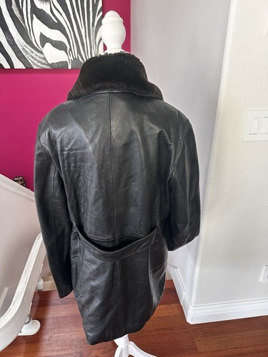 MARC NEW YORK ANDREW MARC WOMEN'S BLACK REMOVABLE FUR TRIM LEATHER COAT Size L - Picture 4 of 14