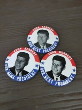 1960 JOHN KENNEDY OUR NEXT PRESIDENT PIN / BUTTON 3 1/2 INCHES VTG