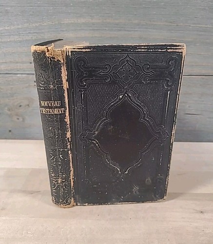 1864 NEW TESTAMENT French CIVIL WAR ERA leather AMERICAN BIBLE SOCIETY antique