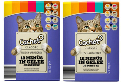 24x 100g Cachet Katzennahrung Menü Multipack RIND HUHN LAMM LACHS FORELLE GELEE