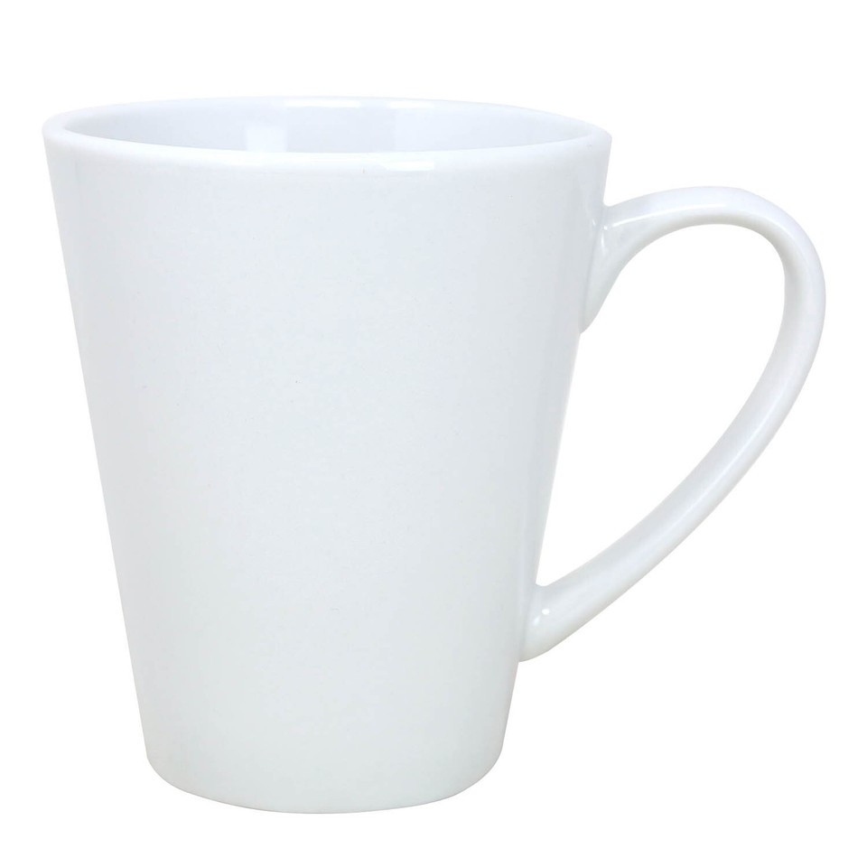 Set Of 4 White Conical Porcelain Mugs - 340ml, Microwave
