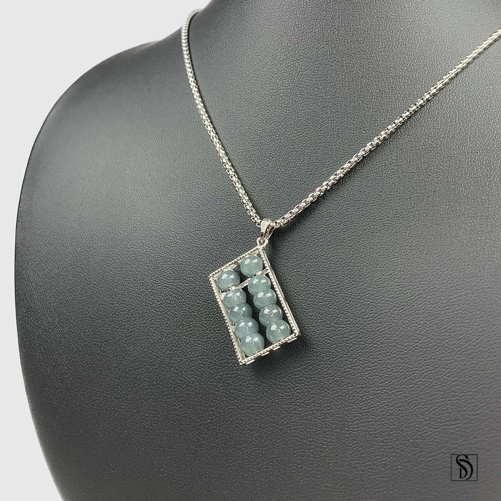 Collier pendentif boulier bleu jade glace de qualité A naturel, véritable collier en jadéite