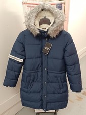 Hollister Faux Fur Lined Puffer Parka Jacket Navy Blue Womens Size Medium