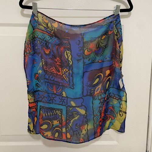 Chicos Silk Scarf Womens OS Blue Multi Abstract Art Print Square Lightweight
