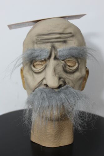 FURRY FACE MASK Old Man Gray Mustache Vinyl Halloween Adult Senior Costume - Afbeelding 1 van 3