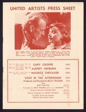 LOVE IN THE AFTERNOON Original Movie Pressbook Audrey Hepburn Gary Cooper