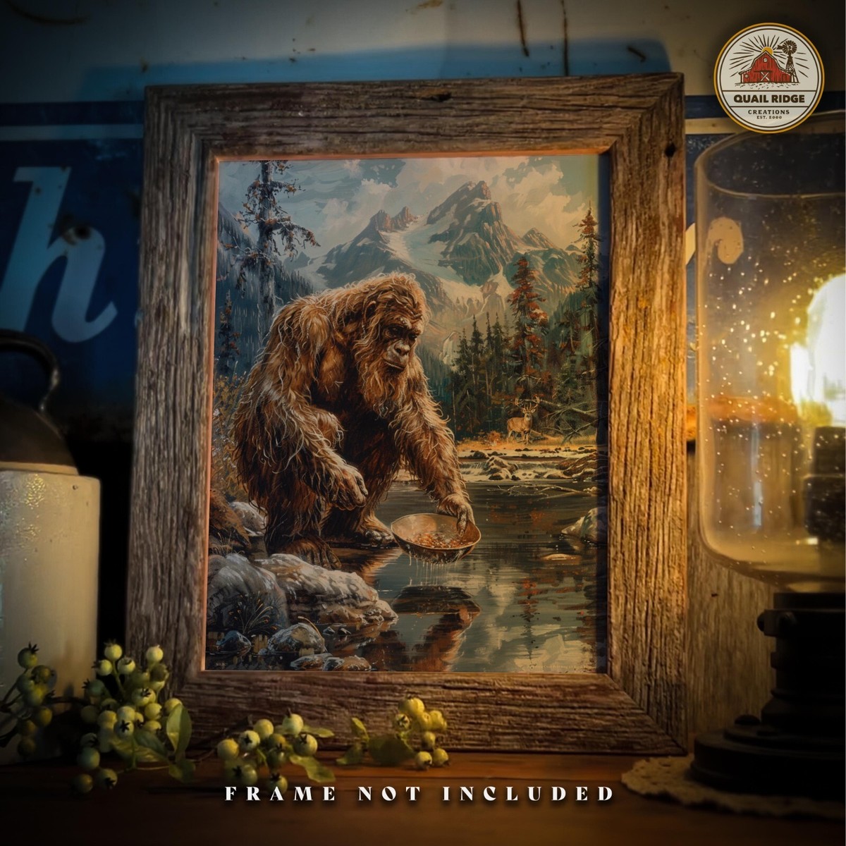 Sasquatch Bigfoot Artwork Vintage Gold Panning Miners Prospecting