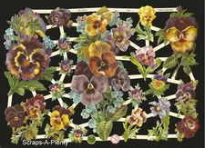 German Embossed Vintage Style Scrap Die Cut - Beautiful Purple Pansies EF7279