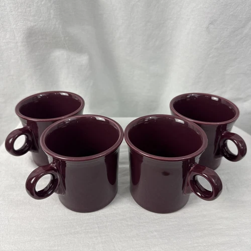 4 Fiestaware Tom & Jerry Burgundy Maroon Cinnabar O Ring Handle Mugs Cups Fiesta
