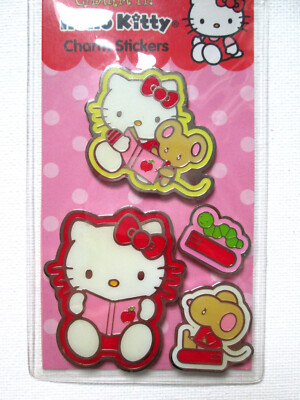 NEW Hello Kitty Charm It Enamel Metal Sticker Set 4PC 2007