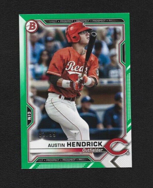 2021 Bowman Austin Hendrick BP-55 Green Parallel 82/99 - Cincinnati Reds
