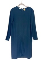 VTG Liz Claiborne Midi Black Long Sleeve Pleated Ruffle Front Dress Sz 12