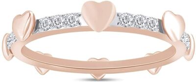 Cut Simulated Diamond Revolving Love Heart Band Ring 14K Rose Gold Plated