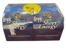 2 Pairs Leggs Sheer Energy Control Top Pantyhose Womens Size Q Suntan Sheer Toe