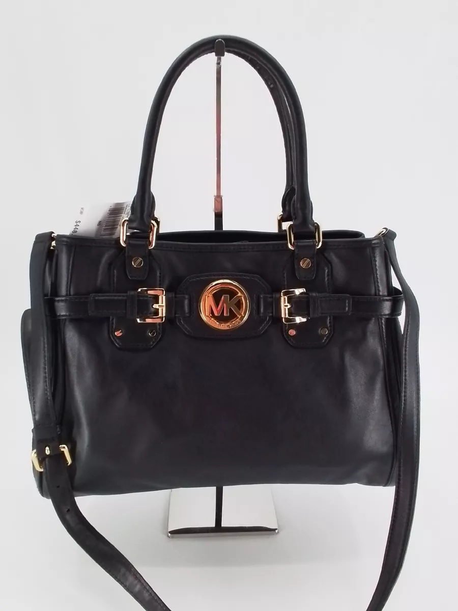 Michael kors best sale black leather satchel