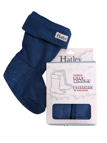 HATLEY Boys Fleeced Wellie Boots Winter Liners Navy Blue Socks Inserts S