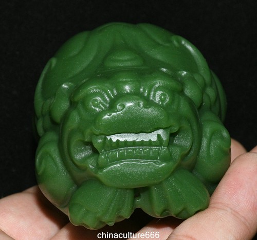 Amulette unique populaire en jade vert naturel sculpture dragon pixiu bête bixie pièce à main