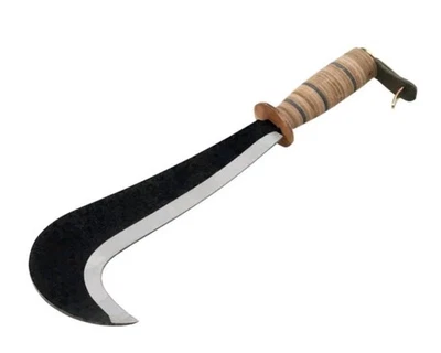 NEGOZIO MATTO Roncola Tipo Bergamo con Manico in Cuoio Lama in Acciaio Roncole Falcetto Falce