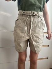 Vintage Michiko Koshino 80er Shorts toll geschnitten beige Baumwolle Canvas Passform S 8-10 UK