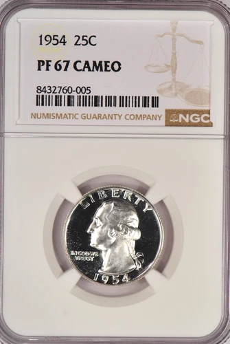 1954 Washington Quarter Proof NGC PF 67 CAMEO PR 67 CAM Frosty Silver Coin 25C