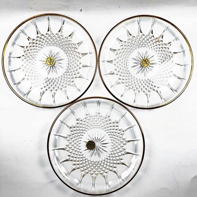 Cristal D'Arques Durand Longchamp Crystal Plates Salad Stickers 7.5  GOLD Set 3
