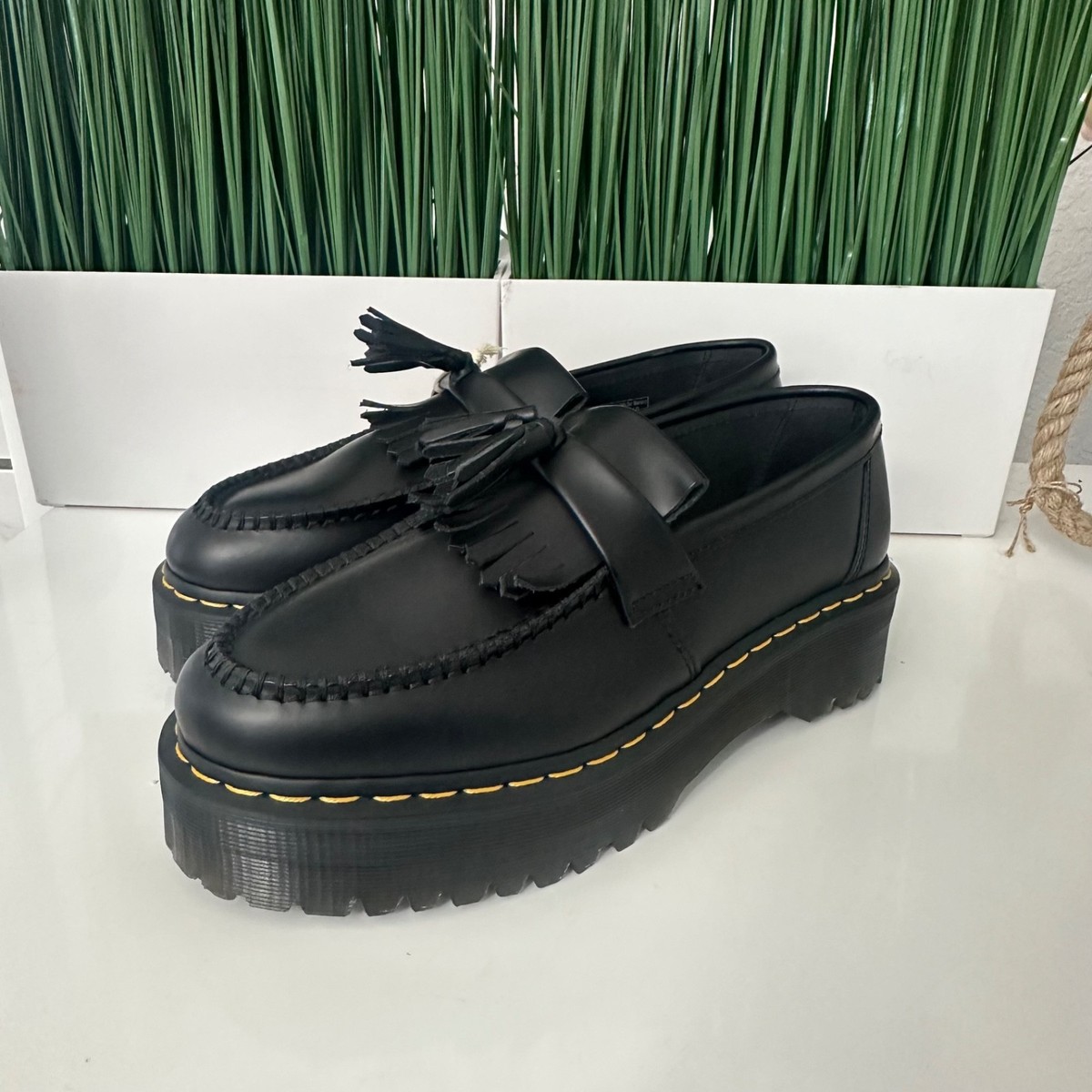 Dr Martens Adrian Quad Black Leather Platform Tassel Loafers  display picture 2