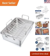 Versatile 16" Roasting Pan with V-Rack - Heavy-Duty, Easy-Clean Stainless Steel