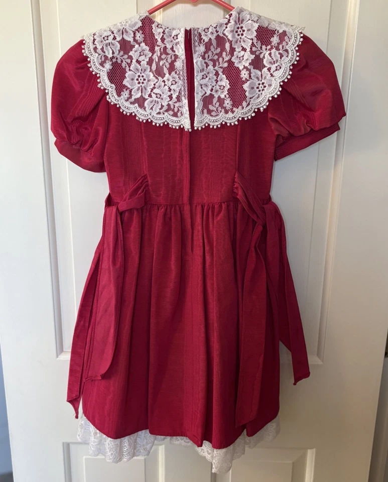 Vestido de fiesta de Navidad vintage Jessica McClintock Gunne Sax niñas 6 ribete de encaje rojo Foto 2 de 4