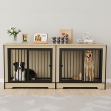 Double Dog Crate Furniture Wooden Kennel ,2-Room Cage Furniture for 2 Large Dogs