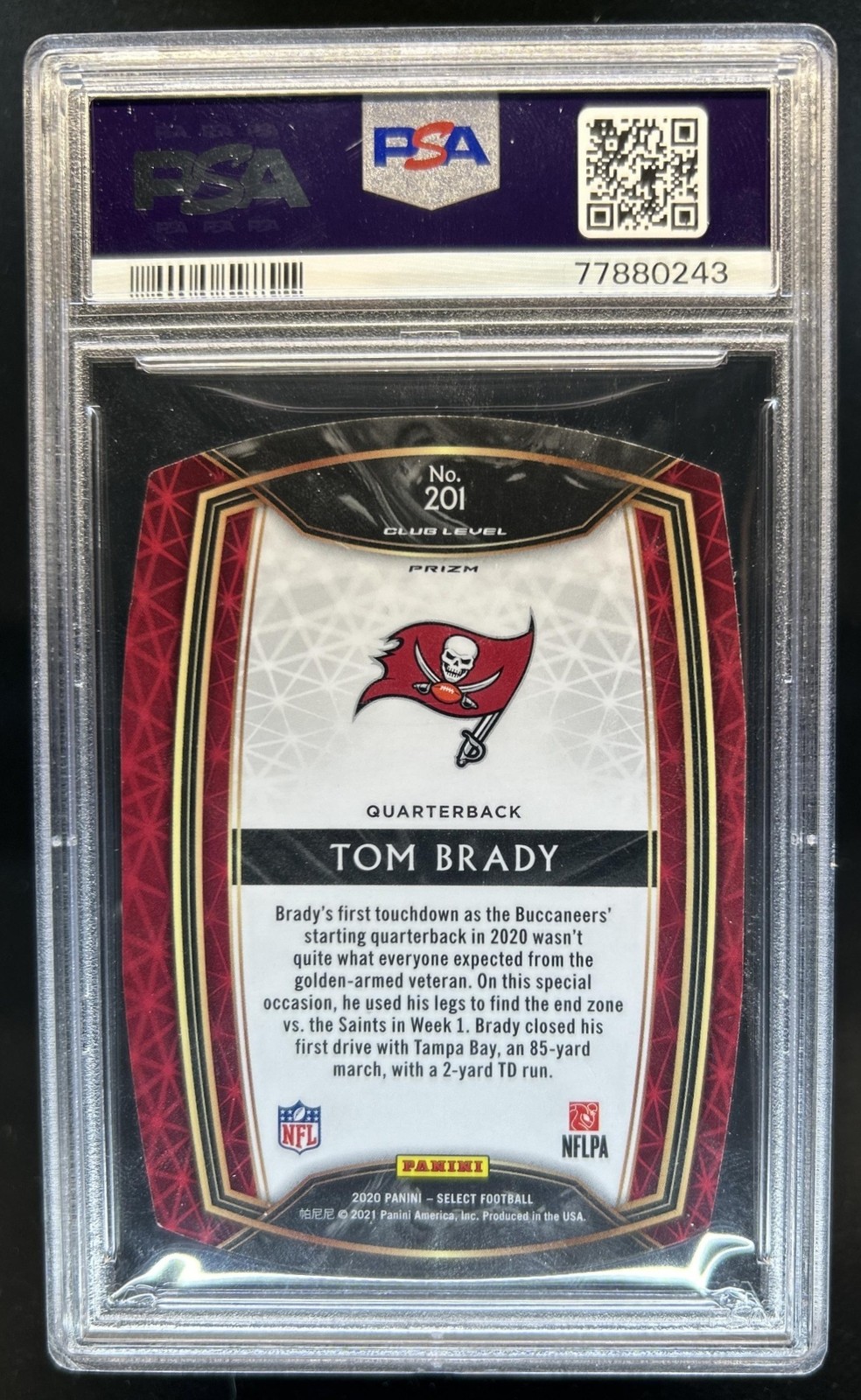 2020 Panini Select Tom Brady Neon Green Prizm Die Cut Club #201 PSA 10 GEM MINT view 2