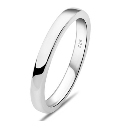 Gravur Bandring 3 mm Schlicht 925 Sterling Silber Rhodiniert Abgerundet Damen He