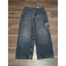 JNCO 90s Wide Leg Cargo Blue Denim Tiger Pocket Skater Pants Size 18 30x28