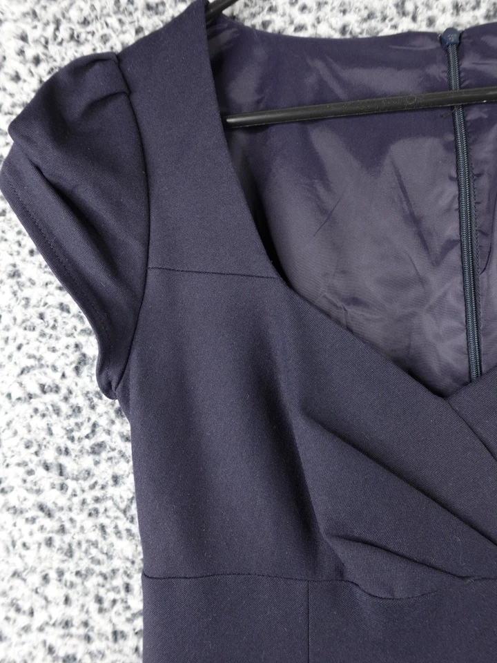 Vestido Nanette Lepore liso azul marino fruncido fruncido manga gorra talla 8 Foto 2 de 4