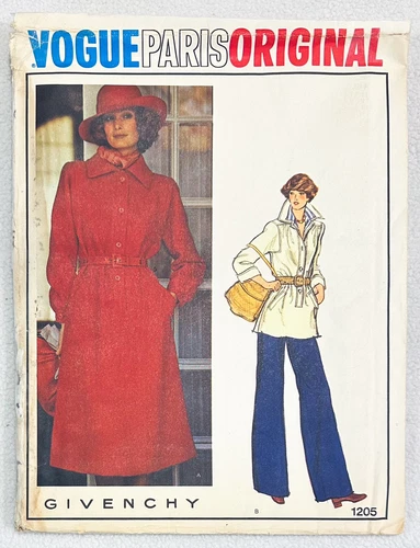 Abito vintage anni 70 Vogue 1205 Paris originale GIVENCHY top pantaloni manca 14 NON TAGLIATO anni 70