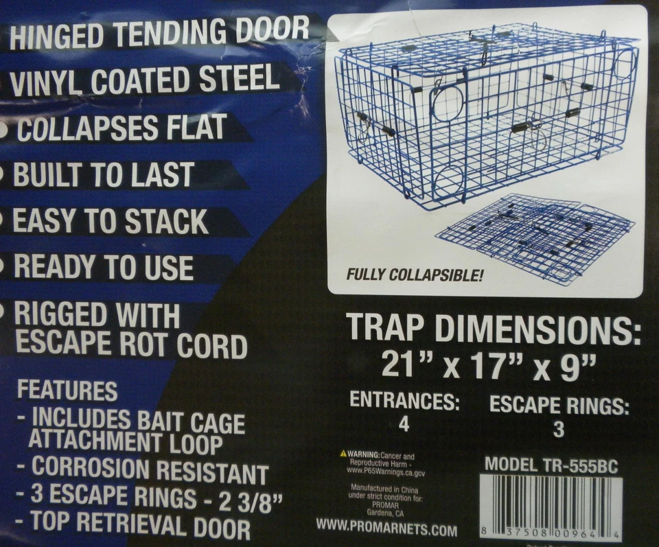 Trampa plegable para cangrejos de alambre Promar TR555BC 21" x 17` x 9" Foto 3 de 3