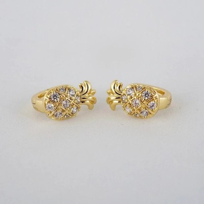 Damen Ohrringe 1 Kt Rundschliff Echt Moissnait Ananas 14 Karat Gelbgold vergoldet