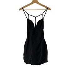 Tobi little black dress women size XS strappy v-neck open back detail club dress