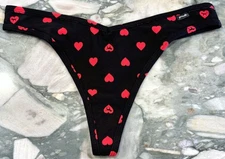 NEW Victoria Secret PINK Cotton Thong Panty - Black with Red Hearts - XL
