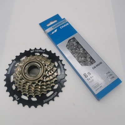 Shimano Verschleißset Kette HG40 + Schraubkranz MF-TZ500 7-fach 14-34 Zähne MTB