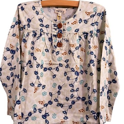 Finding Foxtale Girls Size 6 Floral Print Long Sleeve Button Front Top Cream