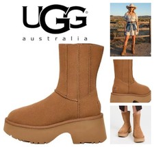 UGG Classic Twin Seam New Heights Platform Boots Womens Sz 12 Chestnut NEW 240