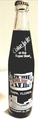 1984 Super Bowl TAMPA XVIII  10 Oz Full Unopened Coke A Cola Soda Bottle