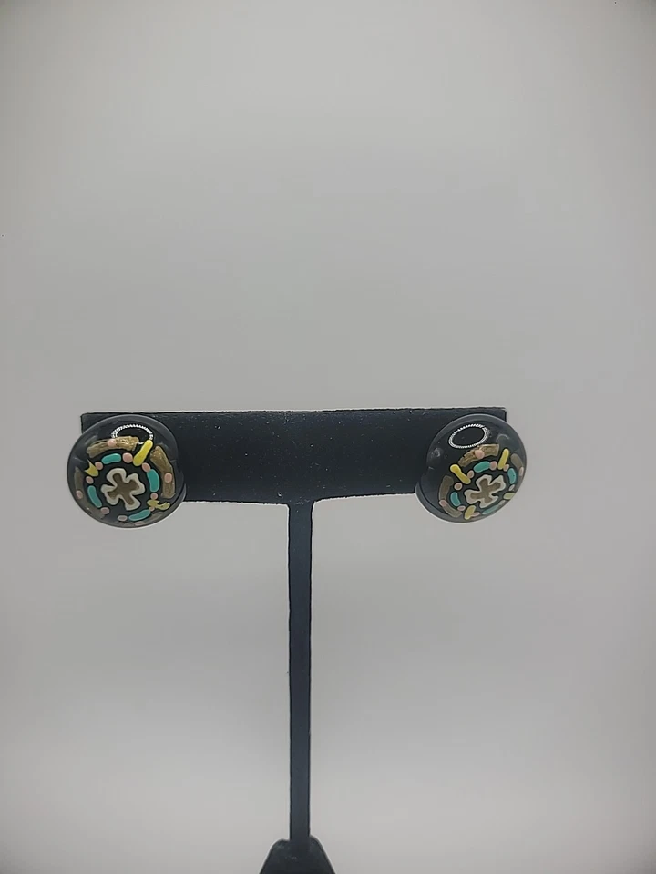 Винтажные серьги пирсинг гвоздики пост черный кнопка крест расписной ювелирных изделий костюм - Изображение 3 из 4